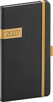 NOTIQUE Vreckový diár Twill 2027, čierno-zlatý, 9 x 15,5 cm