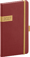 NOTIQUE Vreckový diár Twill 2027, bordó-zlatý, 9 x 15,5 cm