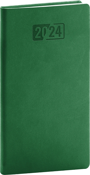 Vreckový diár Aprint 2024, zelený, 9 × 15,5 cm