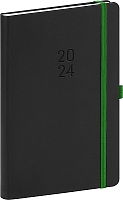 Týždenný diár Nox 2024, čierny–zelený, 15 × 21 cm