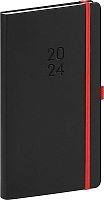 Vreckový diár Nox 2024, čierny–červený, 9 × 15,5 cm