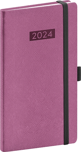 Vreckový diár Diario 2024, ružový, 9 × 15,5 cm