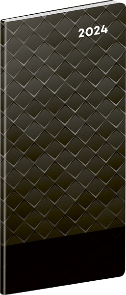 Vreckový diár Čierny kov 2024, plánovací mesačný, 8 × 18 cm