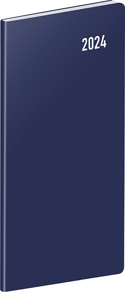 Vreckový diár Modrý 2024, plánovací mesačný, 8 × 18 cm
