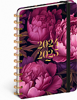 Špirálový 18-mesačný diár Petito – Fialové kvety 2024/2025, 13 × 18 cm