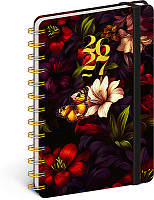NOTIQUE Špirálový 18-mesačný diár Petito – Rudé kvety 2026/2027, 13 x 18 cm