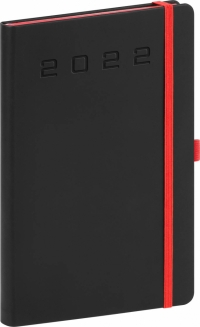 Týždenný diár Nox 2022, čierny–červený, 15 × 21 cm
