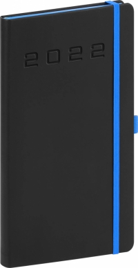 Vreckový diár Nox 2022, čierny–modrý, 9 × 15,5 cm