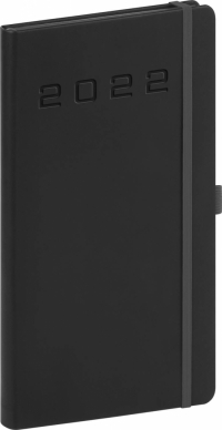 Vreckový diár Nox 2022, čierny–čierny, 9 × 15,5 cm
