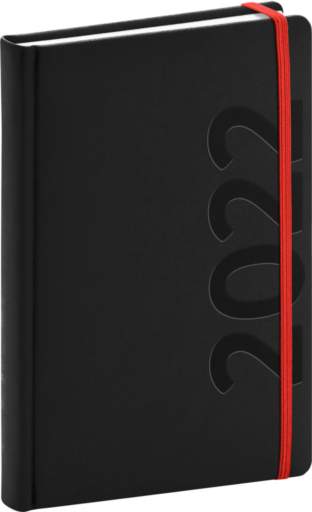 Denný diár Avilla 2022, čierno–červený, antibakteriálne, 15 × 21 cm
