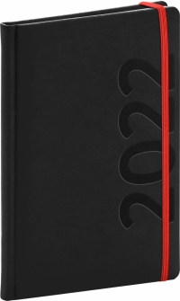 Týždenný diár Avilla 2022, čierno–červený, antibakteriálne, 15 × 21 cm