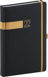Denný diár Twill 2022, čierno–zlatý, 15 × 21 cm