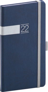 Vreckový diár Twill 2022, modro–strieborný, 9 × 15,5 cm