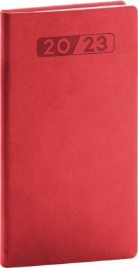 Vreckový diár Aprint 2023, červený, 9 × 15,5 cm