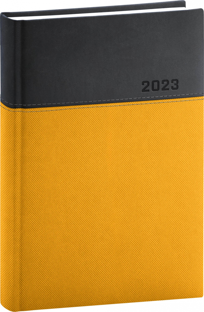 Denný diár Dado 2023, žlto–čierny, 15 × 21 cm