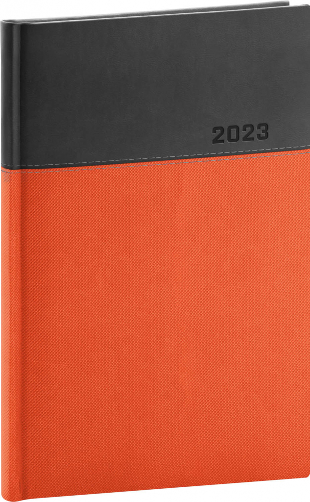 Týždenný diár Dado 2023, oranžovo–čierny, 15 × 21 cm