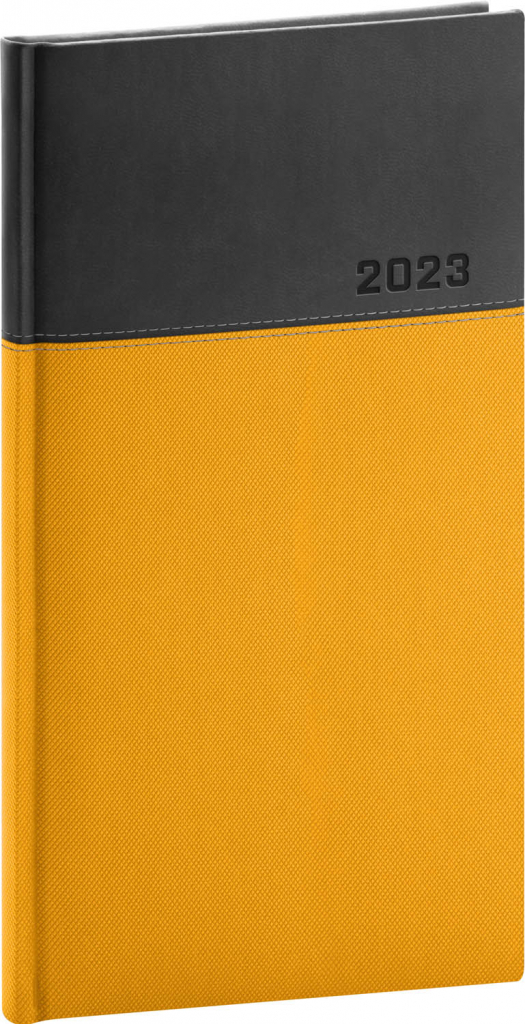 Vreckový diár Dado 2023, žlto–čierny, 9 × 15,5 cm
