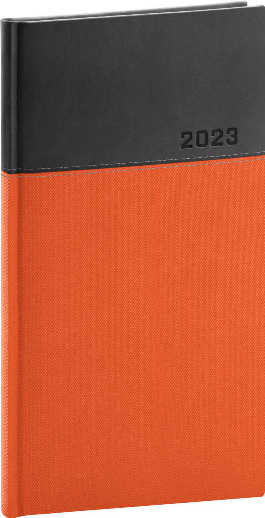 Vreckový diár Dado 2023, oranžovo–čierny, 9 × 15,5 cm