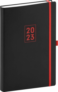 Denný diár Nox 2023, čierny–červený, 15 × 21 cm