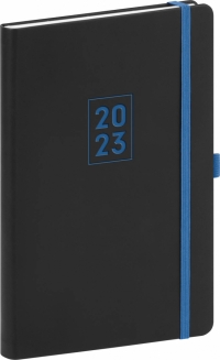 Týždenný diár Nox 2023, čierny–modrý, 15 × 21 cm
