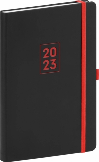 Týždenný diár Nox 2023, čierny–červený, 15 × 21 cm