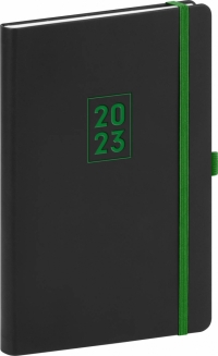 Týždenný diár Nox 2023, čierny–zelený, 15 × 21 cm