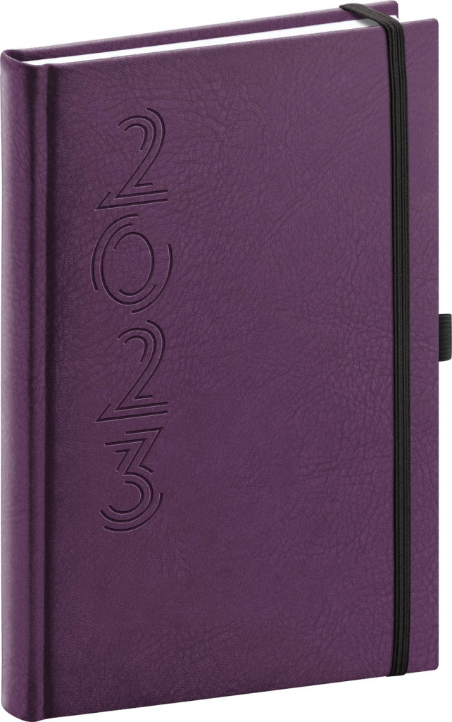 Denný diár Memory 2023, fialový, 15 × 21 cm