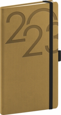 Vreckový diár Ajax 2023, zlatý, 9 × 15,5 cm