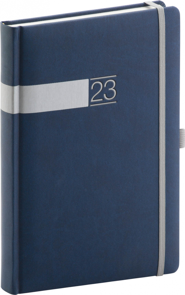 Denný diár Twill 2023, modro–strieborný, 15 × 21 cm