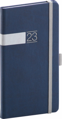 Vreckový diár Twill 2023, modro–strieborný, 9 × 15,5 cm