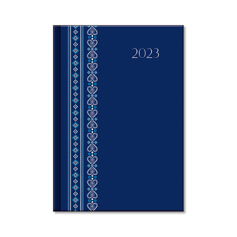 Denný diár A5 – PRINT Folk modrý 2023