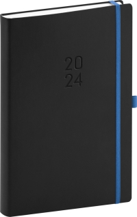 Denný diár Nox 2024, čierny–modrý, 15 × 21 cm