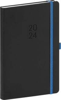 Týždenný diár Nox 2024, čierny–modrý, 15 × 21 cm