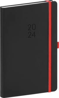 Týždenný diár Nox 2024, čierny–červený, 15 × 21 cm