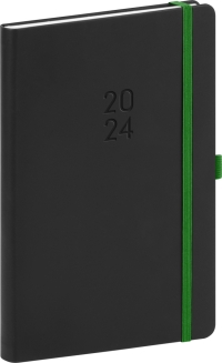 Týždenný diár Nox 2024, čierny–zelený, 15 × 21 cm