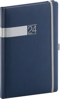 Týždenný diár Twill 2024, modro–strieborný, 15 × 21 cm